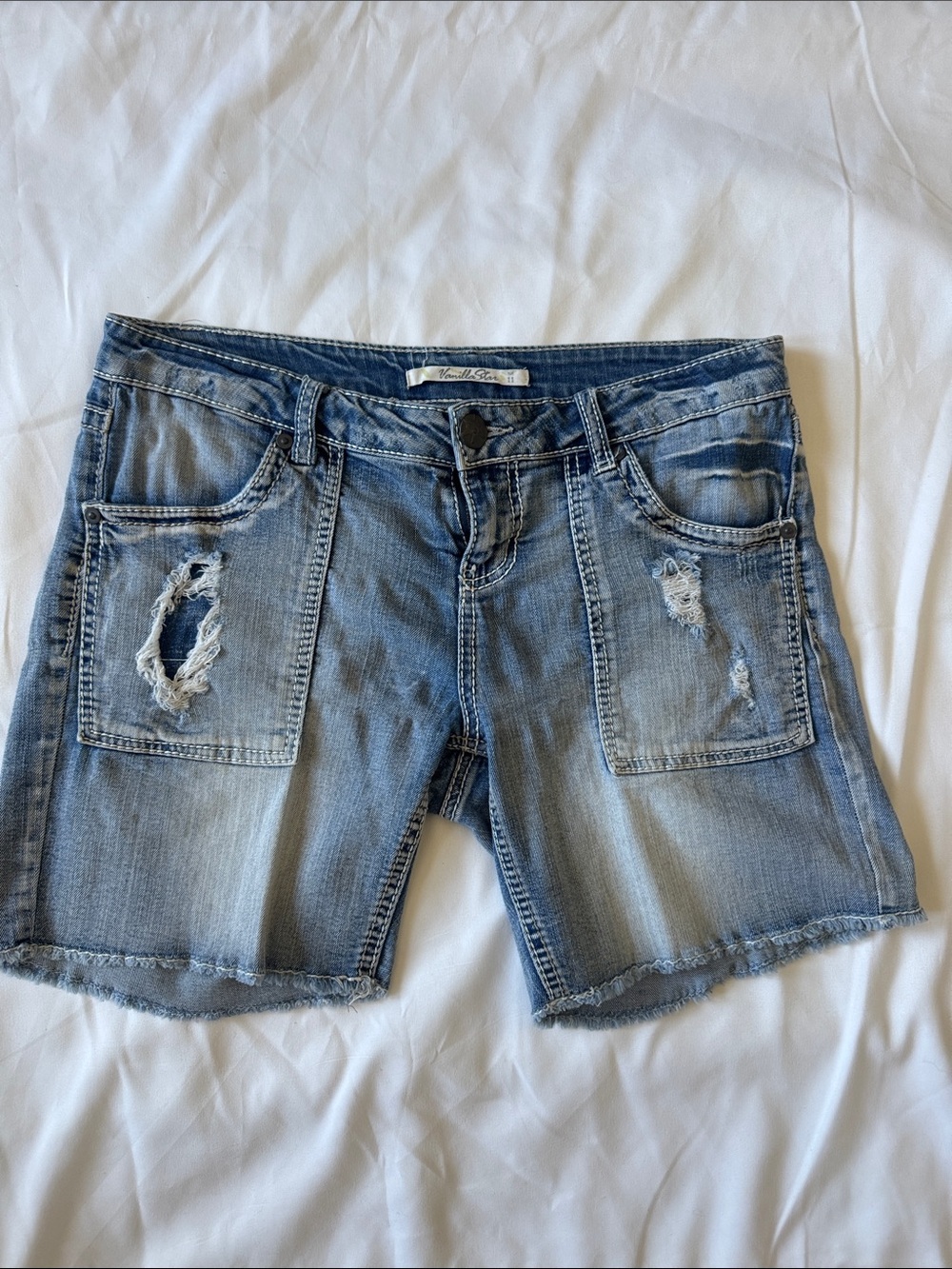 Vanilla Star Light Blue Distressed Denim Shorts